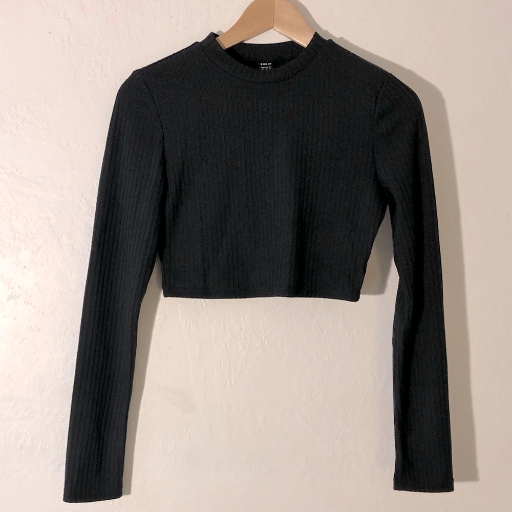 SHEIN black crop top long sleeve ribbed tee